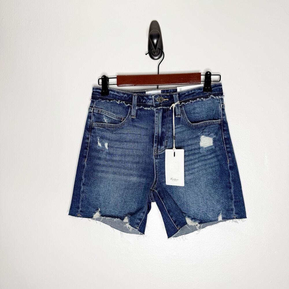 Kancan High Rise Frayed Hem Distressed Denim Jean Shorts Women’s Size 3/25 NWT